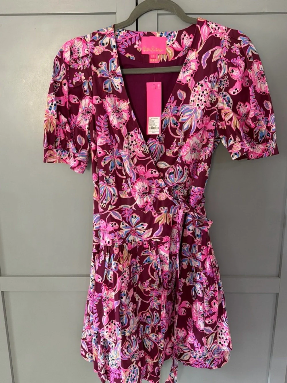 Lilly Pulitzer Purple Floral V-Neck Dress with Pink & Blue Accents - Picture 2 of 4